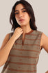 Sleeveless cotton-blend top with jacquard pattern
