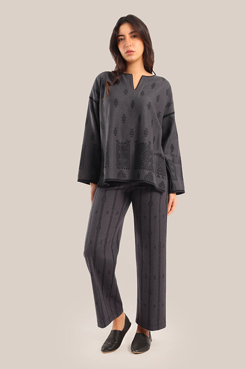 Loose fit patterned jacquard sweater