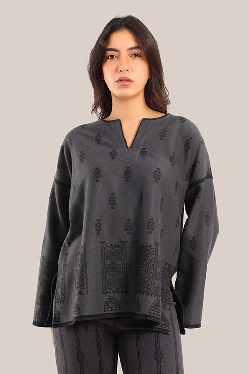 Loose fit patterned jacquard sweater