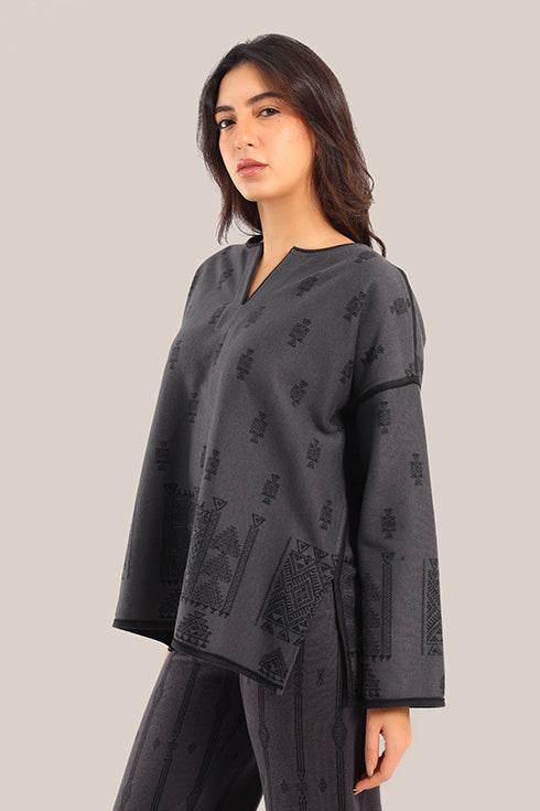 Loose fit patterned jacquard sweater