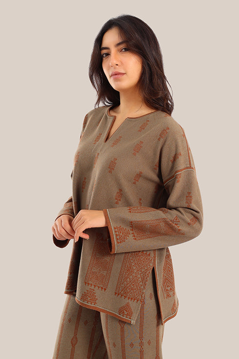 Loose fit patterned jacquard sweater