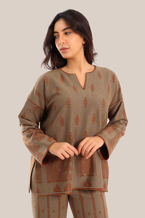 Loose fit patterned jacquard sweater