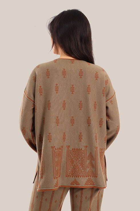 Loose fit patterned jacquard sweater
