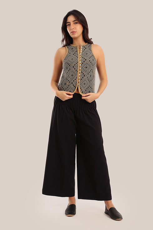 Sleeveless cotton printed short vest