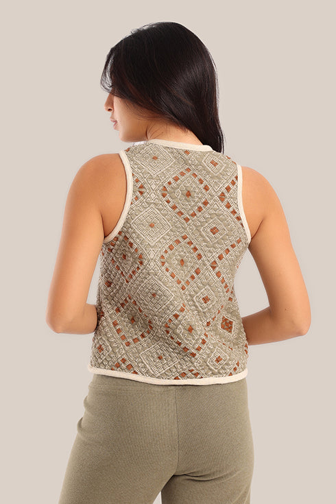Sleeveless cotton printed short vest