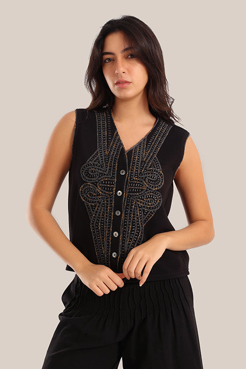 Embroidered milton V-Neckline vest
