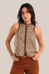 Embroidered cotton round-neck sleeveless vest