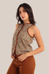 Embroidered cotton round-neck sleeveless vest