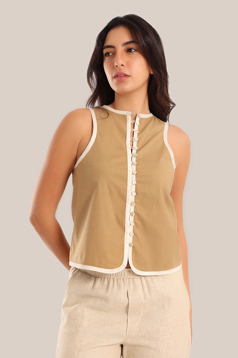 Short sleeveless round neck cotton vest