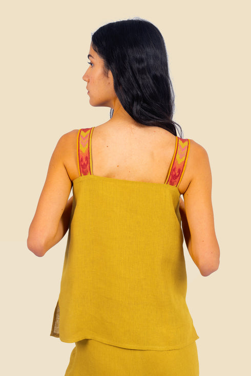 Embroidered short linen top