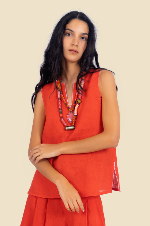 Sleeveless top in linen