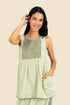 Sleeveless embroidered top in cotton gauze