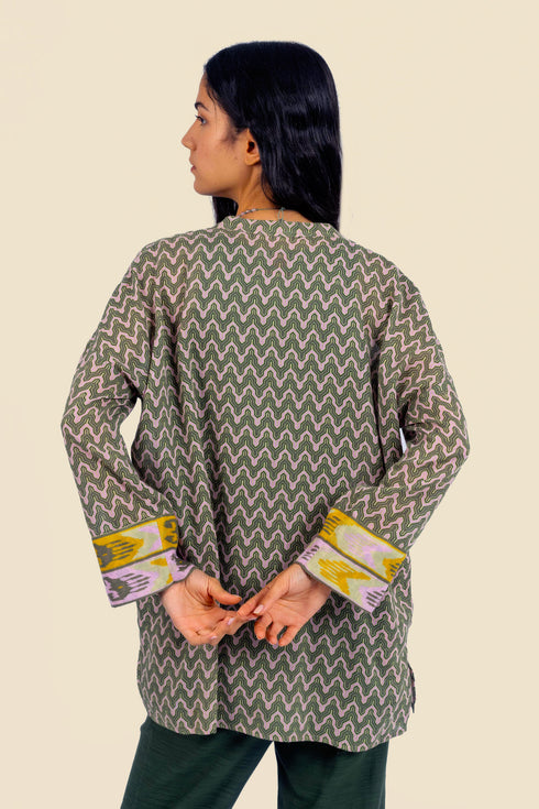 Over sized printed cotton top with 3/4 length sleeves