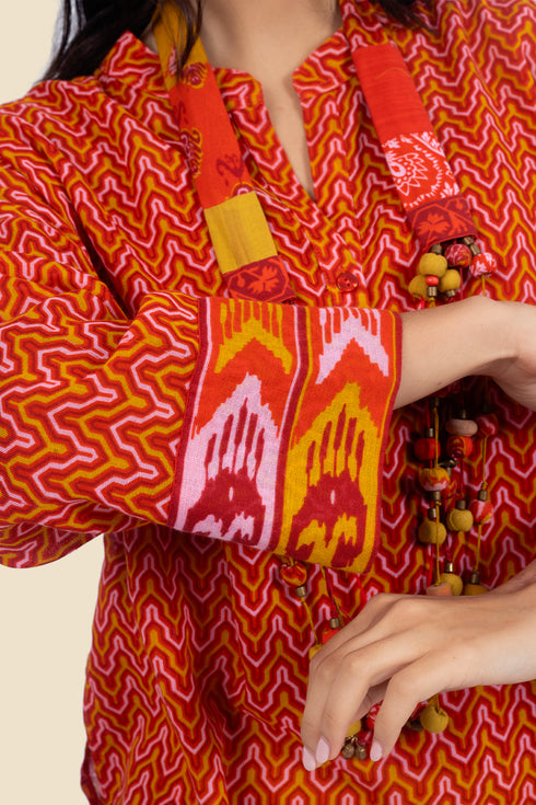 Over sized printed cotton top with 3/4 length sleeves