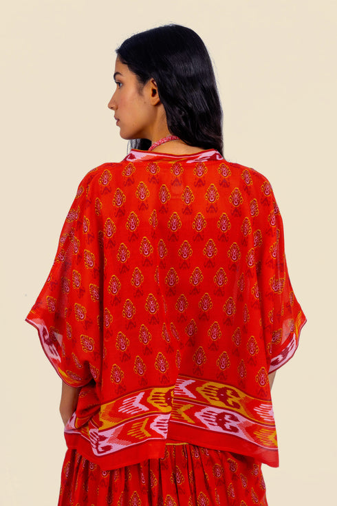 Short Shirt in printed cotton gauze with v-neckline
