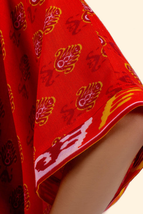 Short Shirt in printed cotton gauze with v-neckline