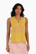 Embroidery short sleeveless top with round neckline