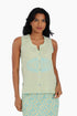 Embroidery short sleeveless top with round neckline