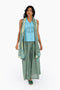 Embroidery short sleeveless top with round neckline