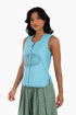 Embroidery short sleeveless top with round neckline