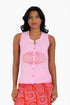 Embroidery short sleeveless top with round neckline