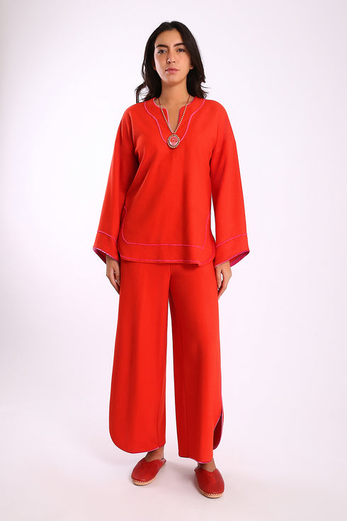 Top in cotton and viscose with round neckline