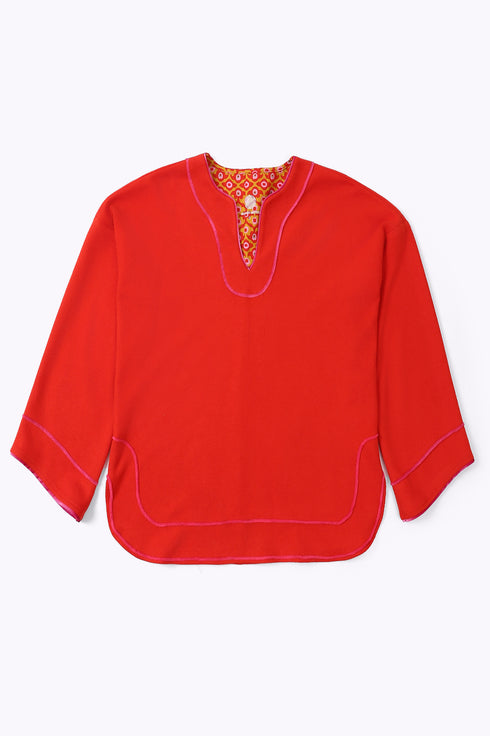 Top in cotton and viscose with round neckline