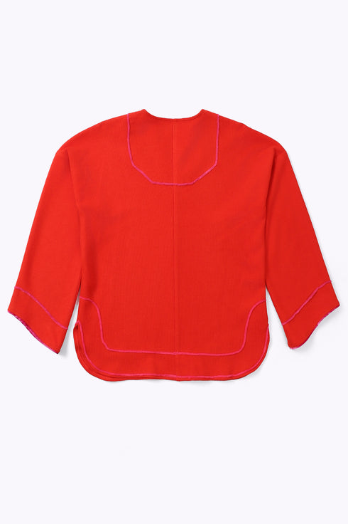 Top in cotton and viscose with round neckline