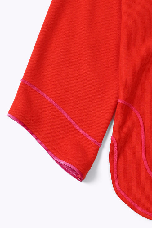 Top in cotton and viscose with round neckline