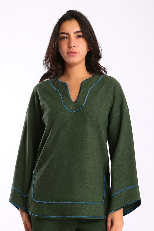 Top in cotton and viscose with round neckline