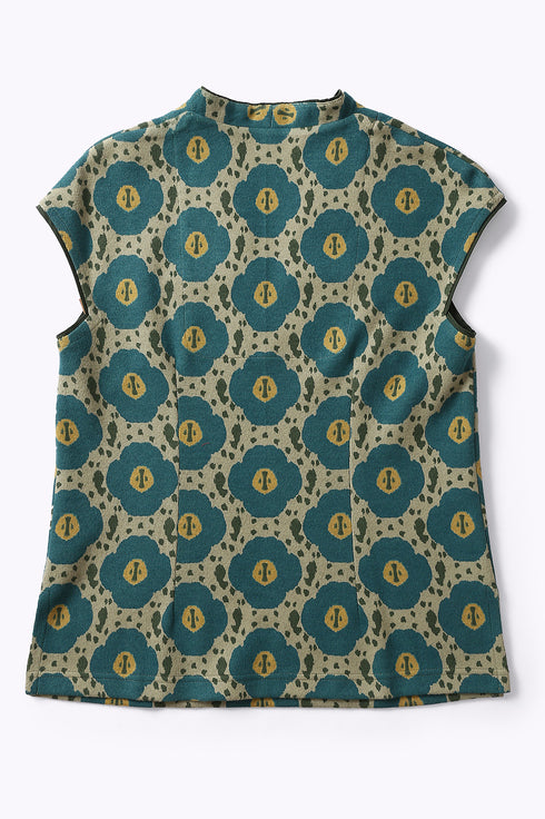 Short sleeves top in printed cotton blend cashmere