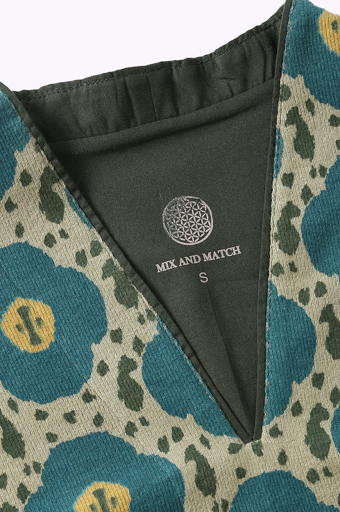 Short sleeves top in printed cotton blend cashmere