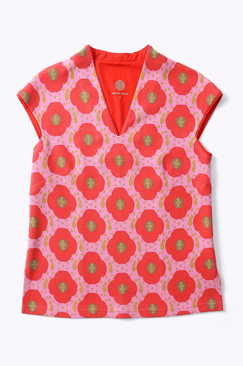 Short sleeves top in printed cotton blend cashmere