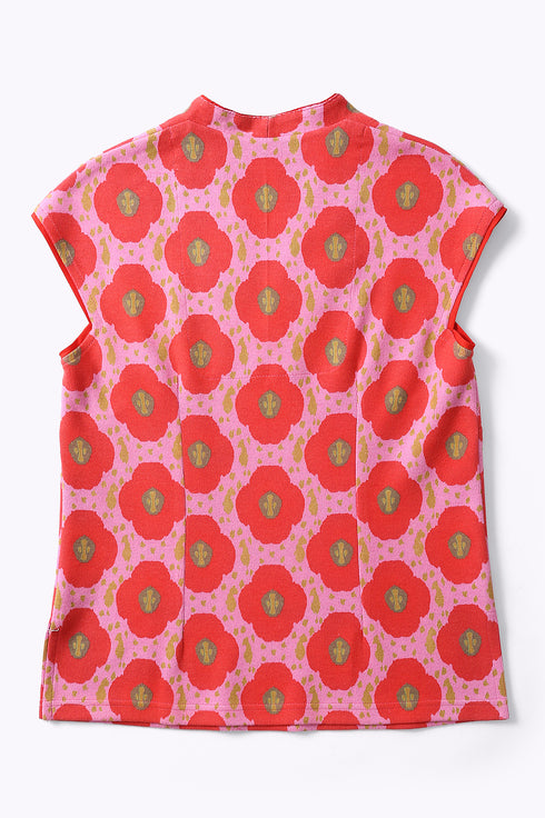 Short sleeves top in printed cotton blend cashmere