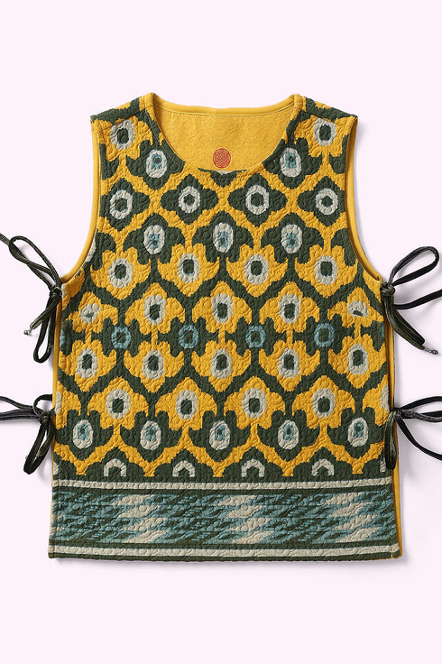 Sleeveless top with tie fastenings