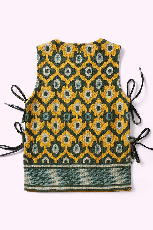 Sleeveless top with tie fastenings