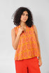 Sleeveless top in printed cotton with V neckline