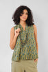Sleeveless top in printed cotton with V neckline