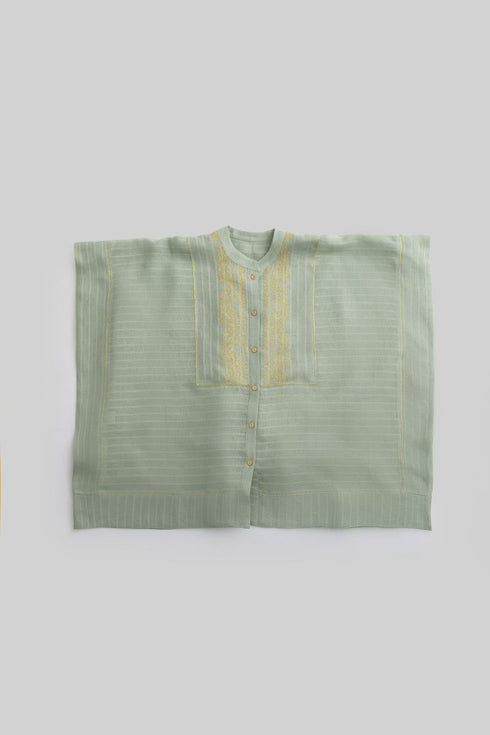 Embroidered striped linen loose shirt