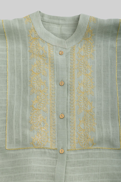 Embroidered striped linen loose shirt
