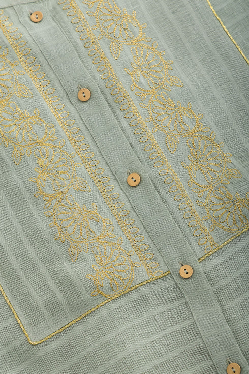 Embroidered striped linen loose shirt