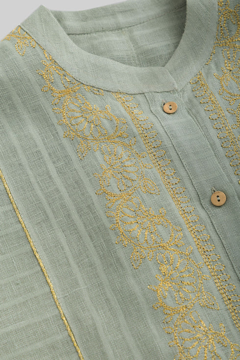 Embroidered striped linen loose shirt