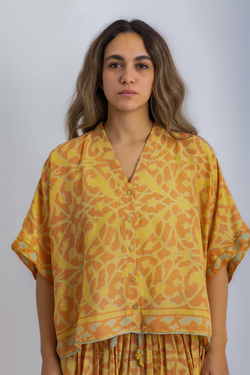 Printed Egyptian cotton gauze loose shirt