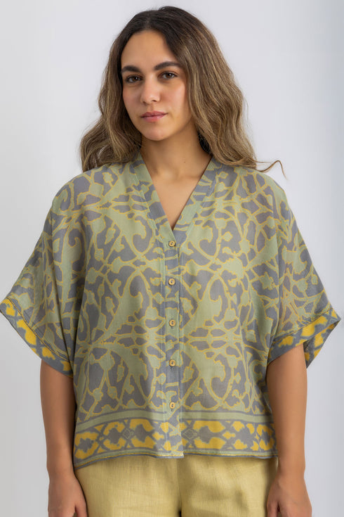 Printed Egyptian cotton gauze loose shirt