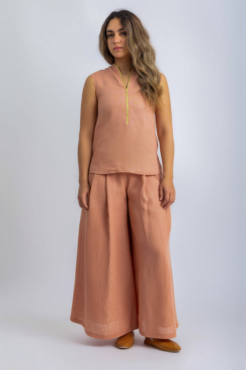 Linen sleeveless embellished top