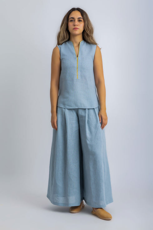 Linen sleeveless embellished top