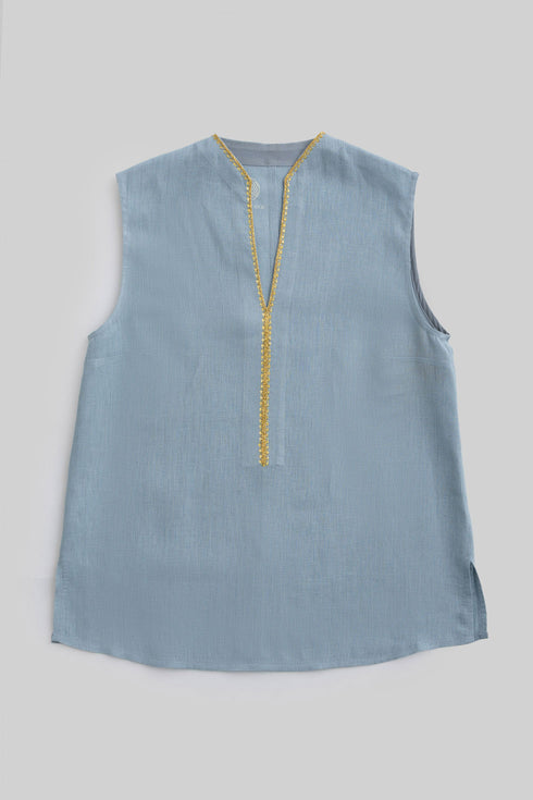 Linen sleeveless embellished top