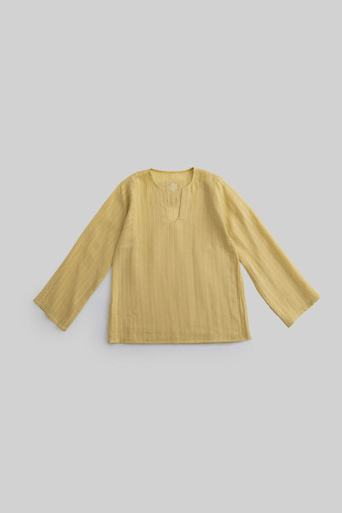 Striped linen top with printed flower on the back