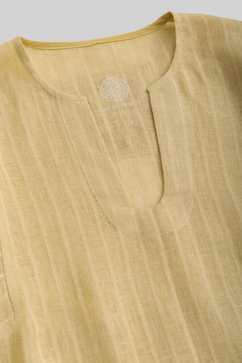 Striped linen top with printed flower on the back