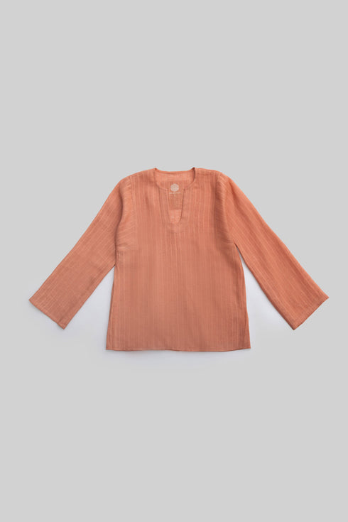 Striped linen top with printed flower on the back